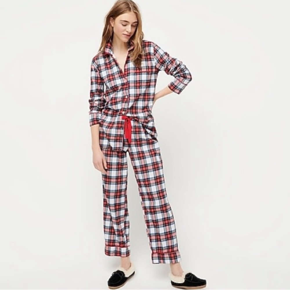 J Crew Flannel Pajama PJ Set In White-Out Plaid